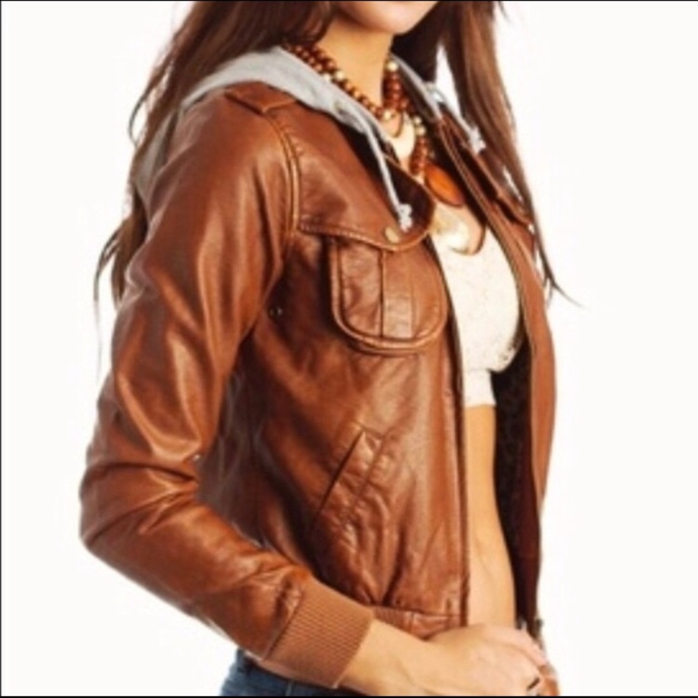 Brown vegan leather jacket